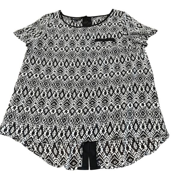 AB Studio Black and White Crinkle Chiffon Geometric Print Tunic Top Blouse - Picture 4 of 9